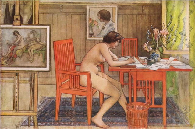 Carl Larsson Model writing postcards 1906